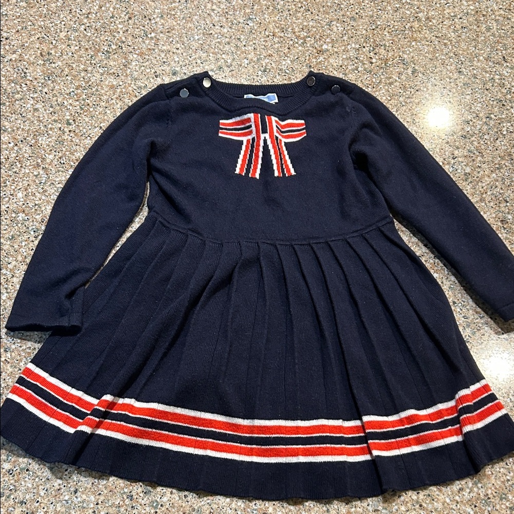 Jacadi Navy Dress with Red and White Stripes
